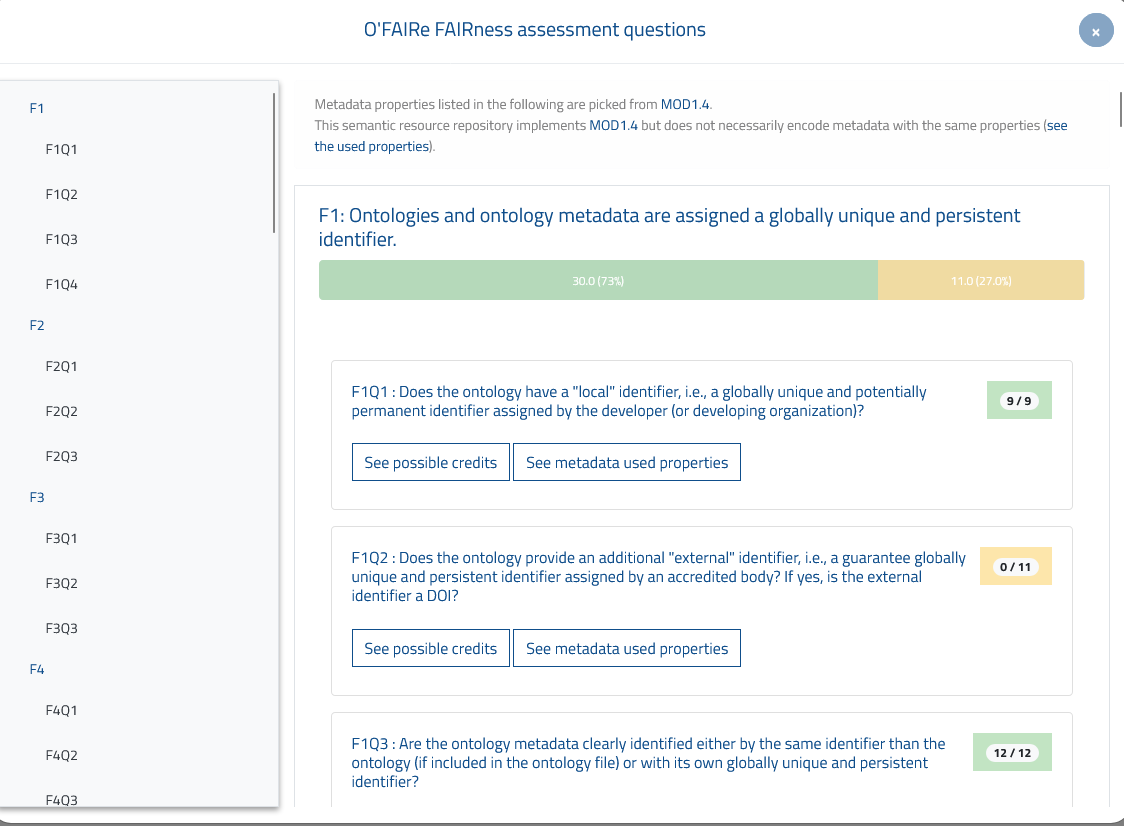 Details view of the o’FAIRe tool
