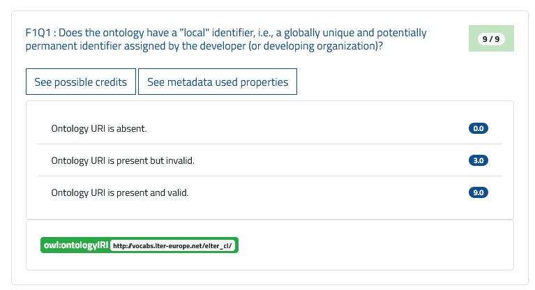 Credits and metadata used properties of a question