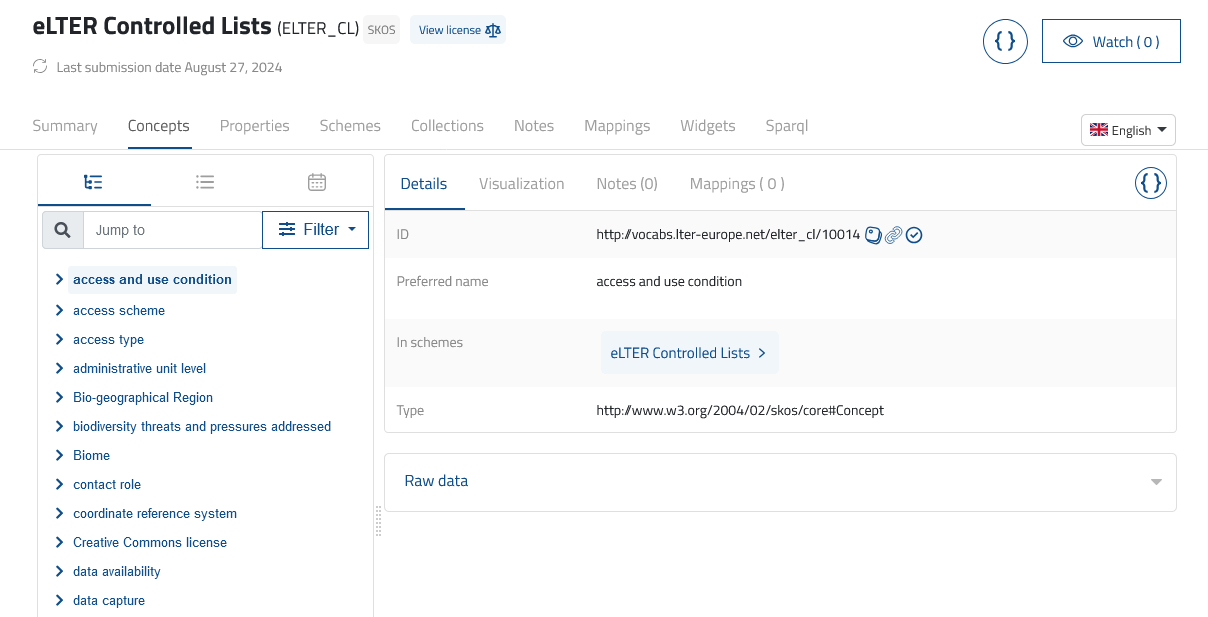 View classes of a specific thesaurus - details